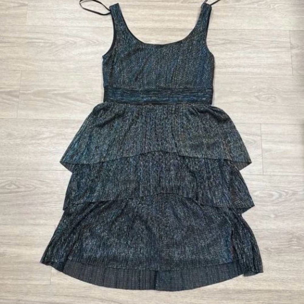 Maggy London Blue Ruffled Tiered Sundress 10 JEX